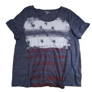 Kim Rogers Women’s T Shirt L Patriotic Studded Short Sleeve USA Flag Top Casual